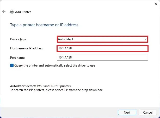 Installer l'imprimante sur Windows 11 avec l'adresse IP