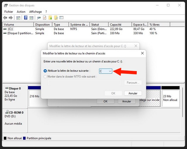 Modifier la lettre de lecteur à partir de la gestion des disques