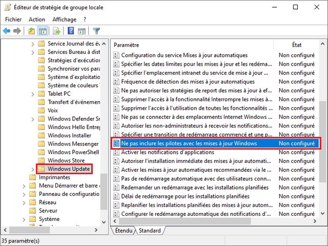 Ne pas inclure les pilotes avec les mises à jour Windows