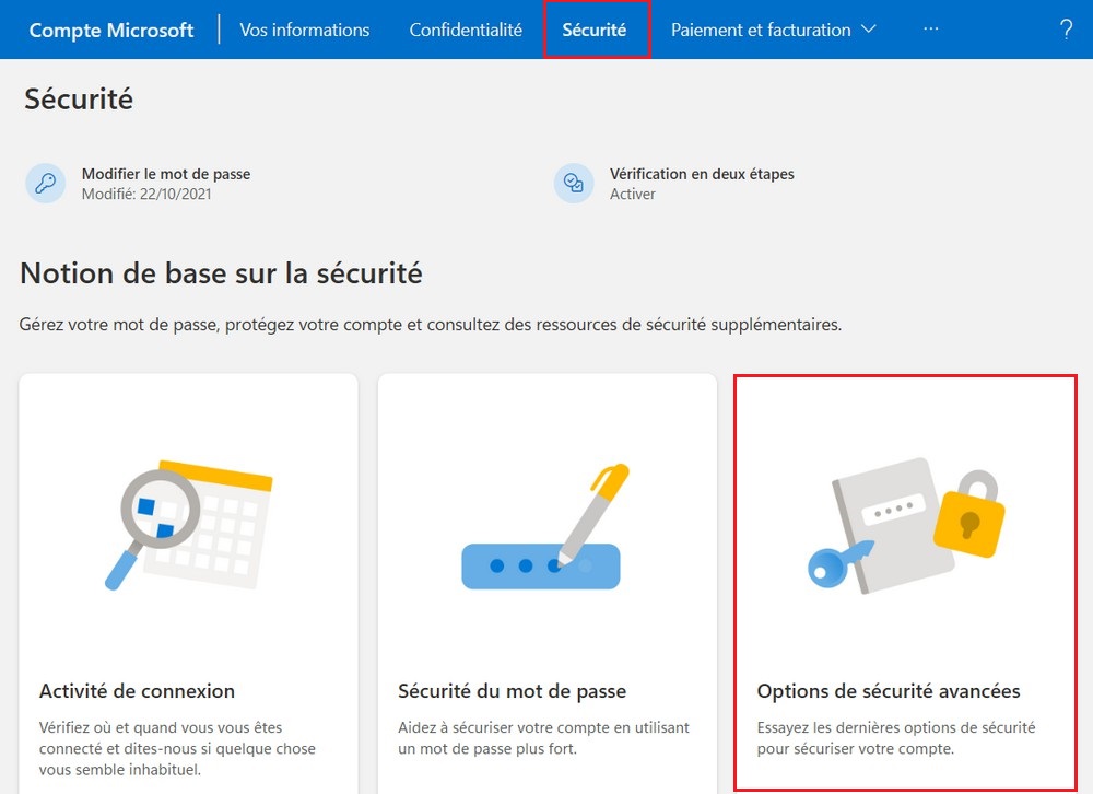 Options de sécurité avancées