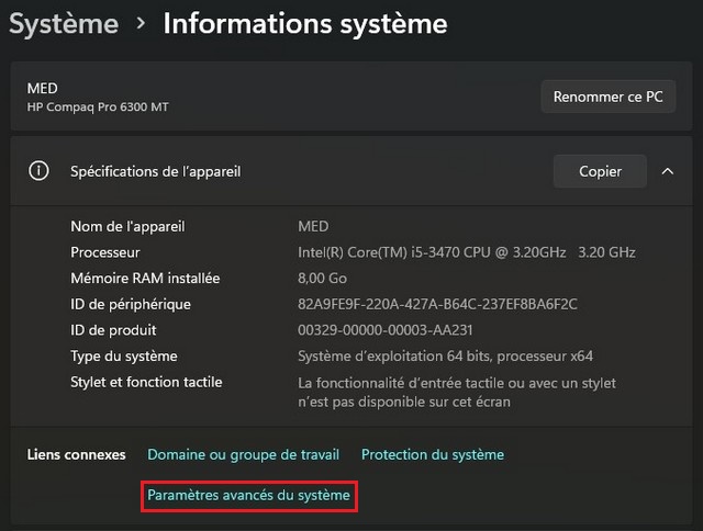 Paramètres avancés du système