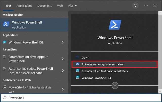 Recherchez PowerShell