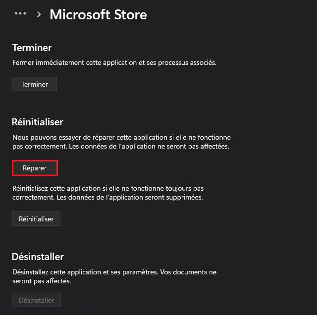 Résoudre les problèmes liés à l'application Microsoft Store
