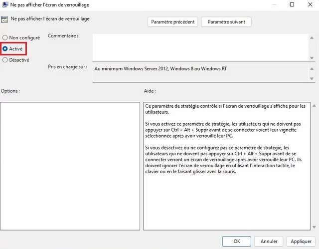 Supprimer écran de verrouillage de Windows 10