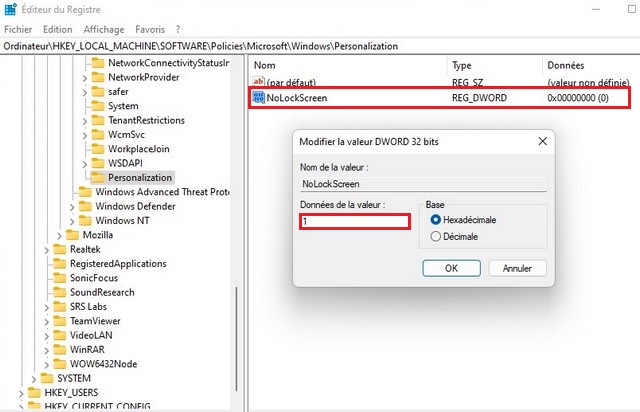 Supprimer écran de verrouillage de Windows 11