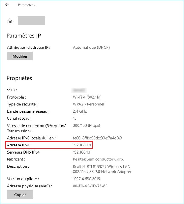 Trouver l'adresse IP sur Windows 10