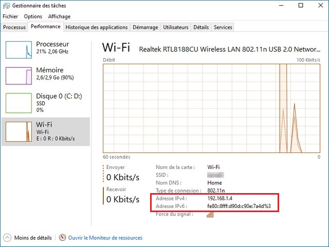 Trouver votre adresse IP à partir du Gestionnaire des tâches