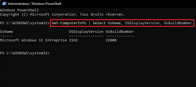 Vérifier la version de Windows 11 à partir de PowerShell