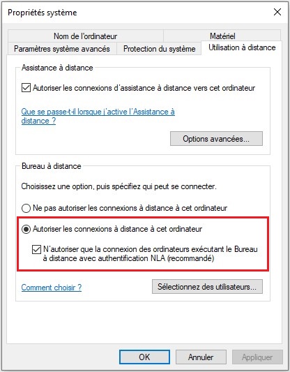 Activer le Bureau à distance avec le Panneau de configuration