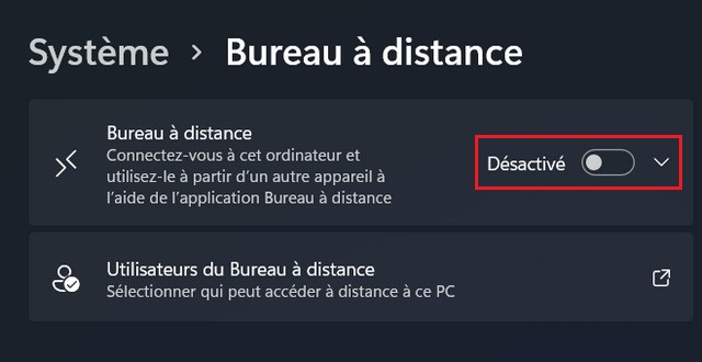 Activer le Bureau à distance