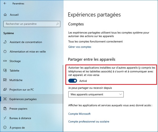 Activer le partage de proximité sous Windows 10