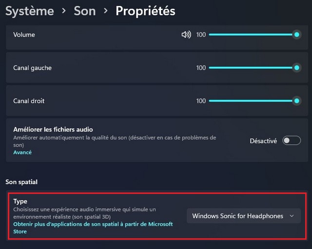 Activer le son spatial sur Windows 11