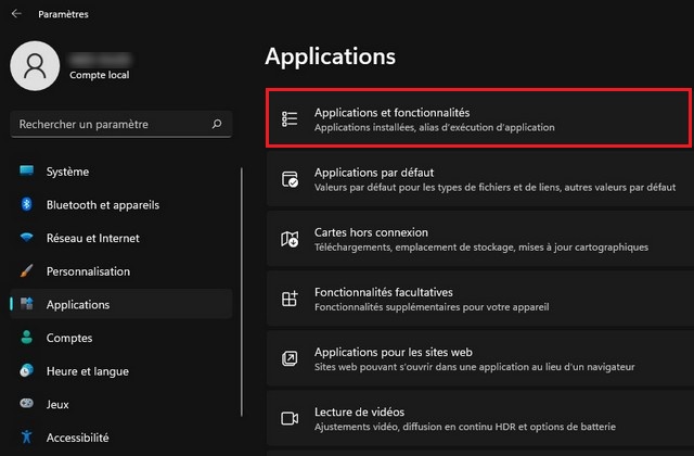 Applications et fonctionnalités