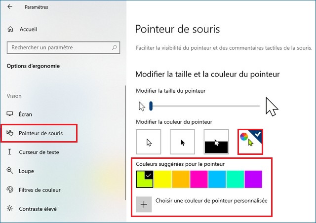 Changer la couleur du pointeur de la souris