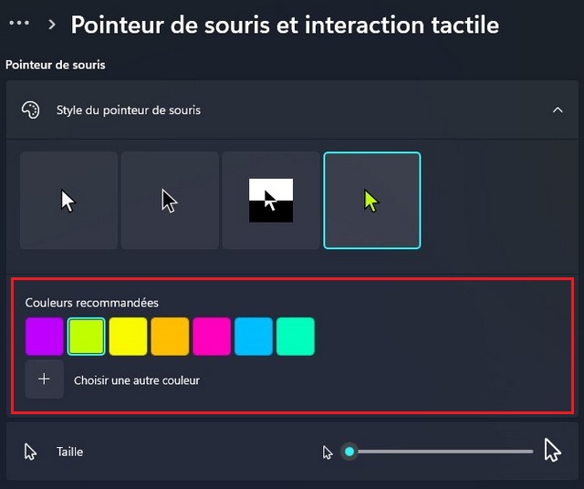 Changer la couleur du pointeur de la souris