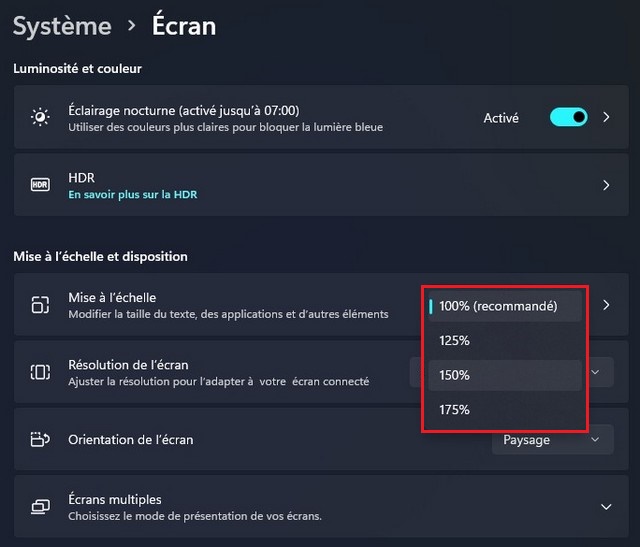 Changer la mise à l'échelle