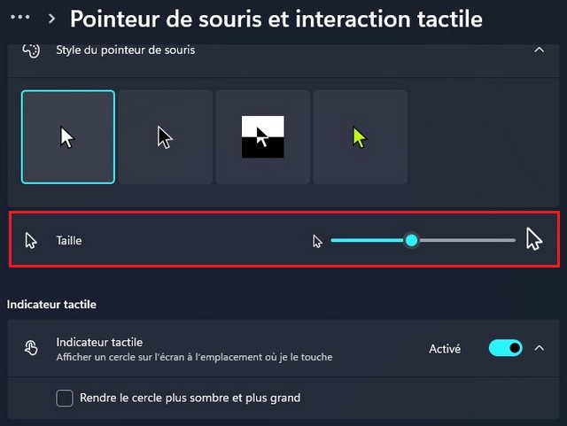 Changer la taille de la souris sur Windows 11