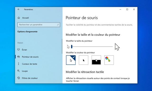 Changer la taille du pointeur de la souris sur Windows 10
