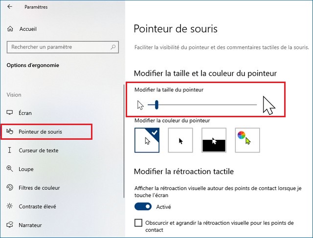 Changer la taille du pointeur de la souris