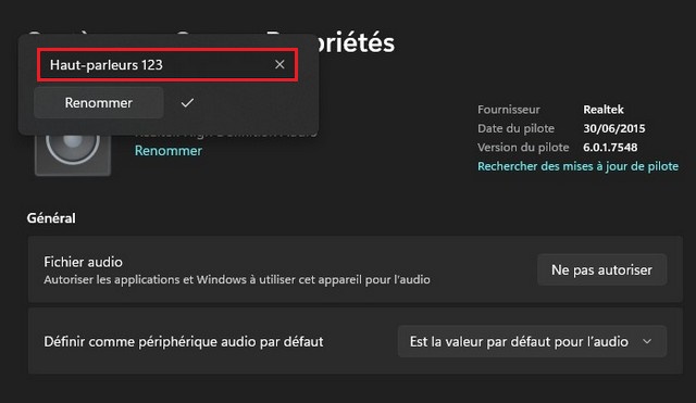 Changer le nom des haut-parleurs sur Windows 11