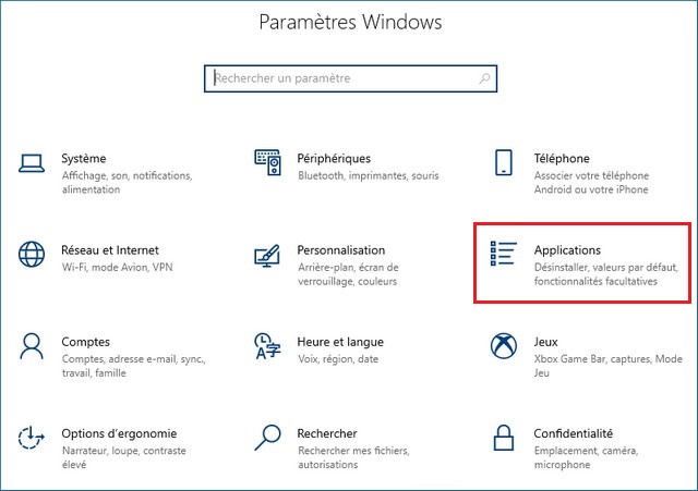 Cliquez sur Applications