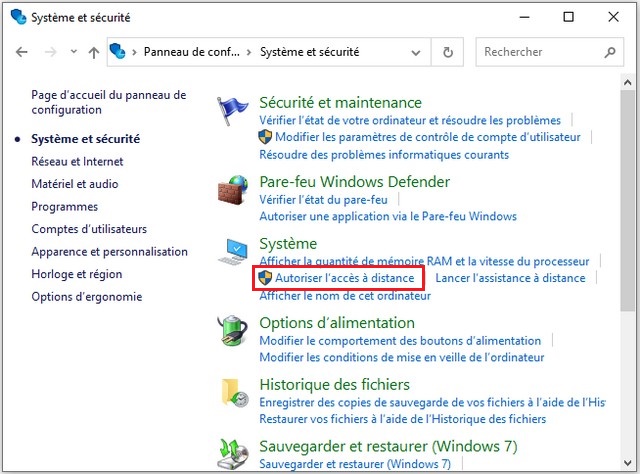 Cliquez sur Autoriser l'accès à distance