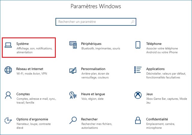 Cliquez sur Système