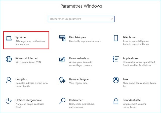 Cliquez sur Système