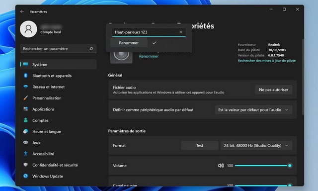 Comment renommer un périphérique audio sous Windows 11