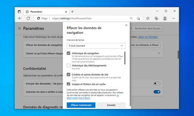 Comment vider le cache sur Microsoft Edge