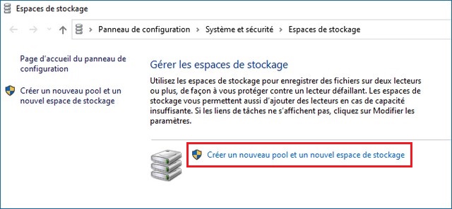 Créer un nouveau pool et un nouvel espace de stockage