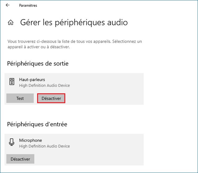 Désactiver les haut-parleurs et le microphone