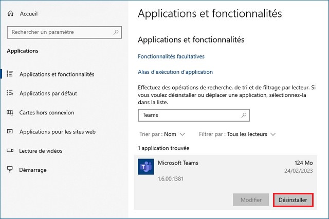 Désinstaller Microsoft Teams sur Windows 10