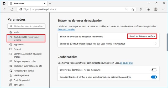 Effacer les données de navigation