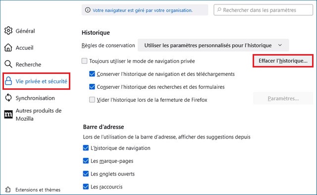 Effacer l'historique sur Firefox