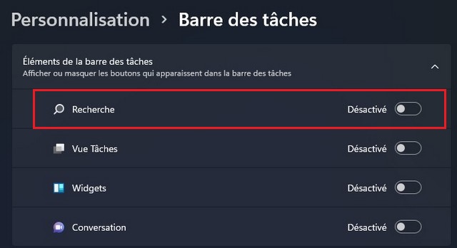 Enlever la barre de recherche de Windows 11
