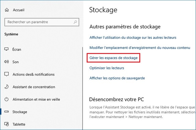 Gérer les espaces de stockage