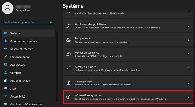 Informations système