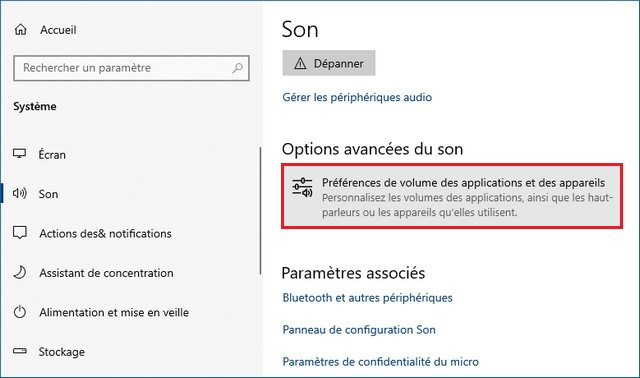 Options avancées du son