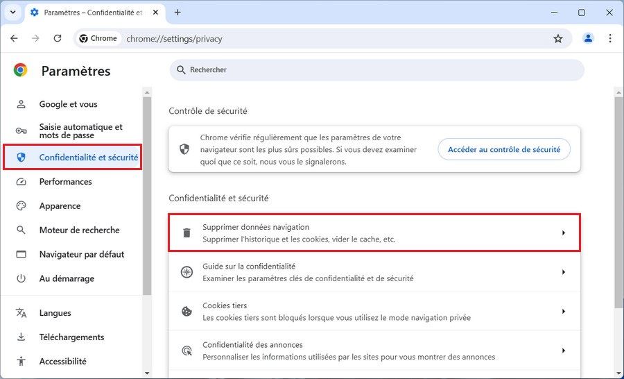 Paramètres Google Chrome