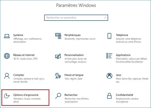 Paramètres Windows 10