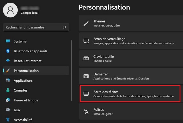 Personnalisation Windows 11