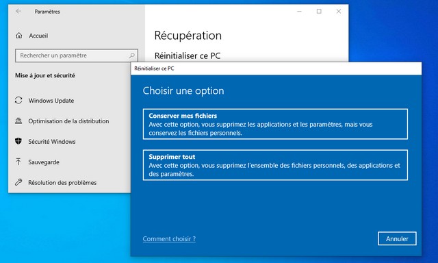 Réinitialiser Windows 10 et conserver vos fichiers personnels