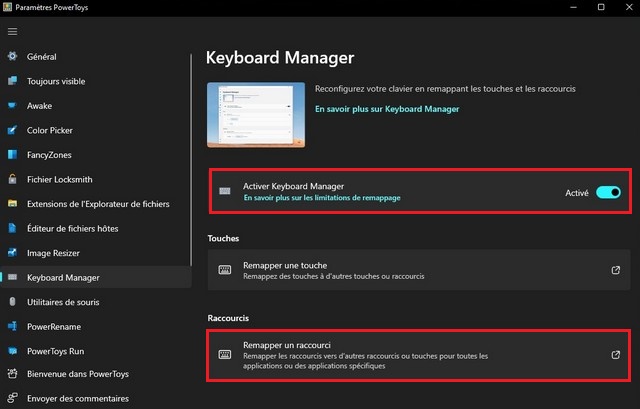 Remapper les raccourcis sur Windows 11