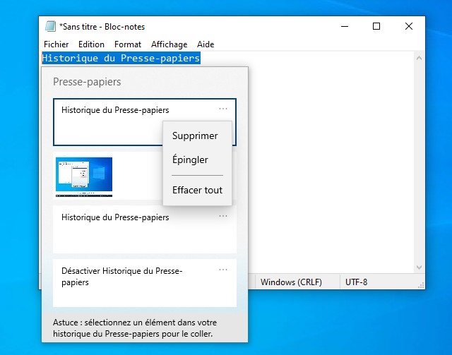 Supprimer les éléments du presse-papiers individuellement sur Windows 10