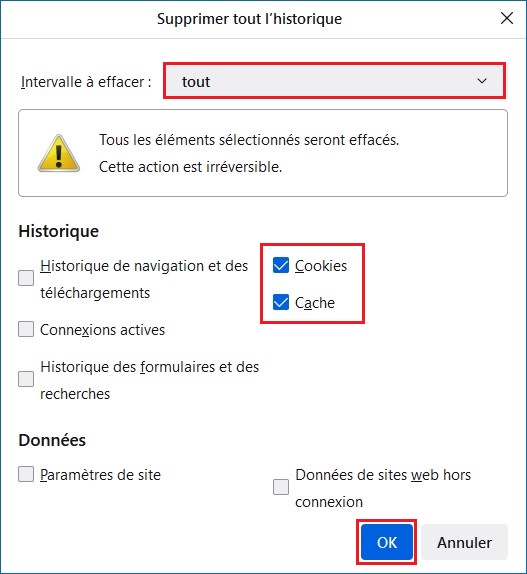 Vider le cache et supprimer les cookies sur Firefox