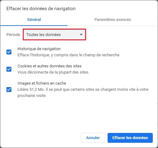 Vider le cache et supprimer les cookies