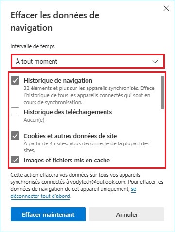 Vider le cache sur Microsoft Edge