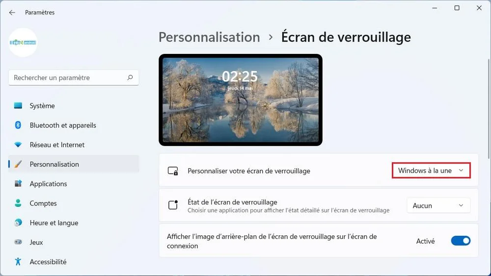 Activer Windows à la une