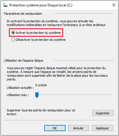 Activer la protection du système